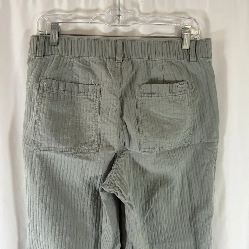 Eddie Bauer Pants Women's 6 Green Striped Straight Leg Elastic Waist Band